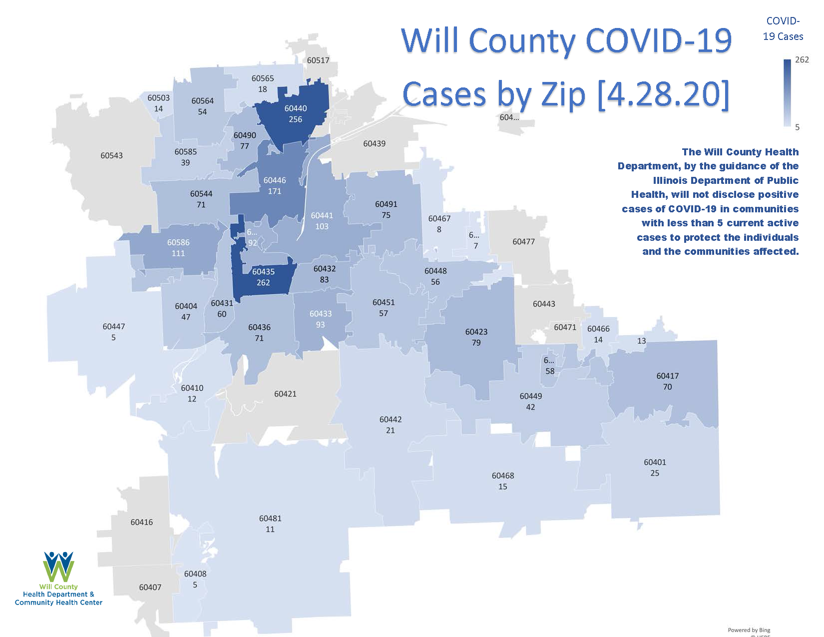 COVID-19 MAP by zip 4.28.20 | Will County Health Department