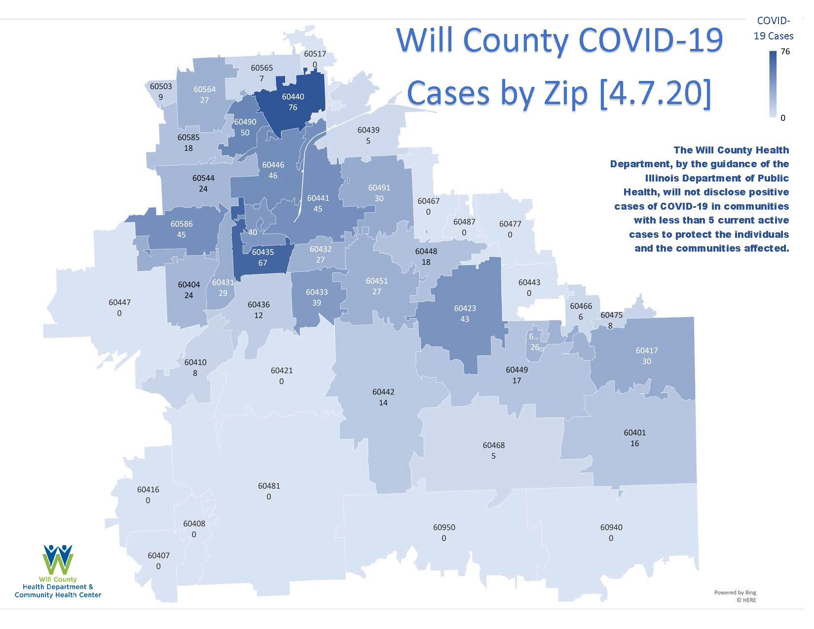 COVID19 MAP by zip 4.7.20 2 Will County Health Department