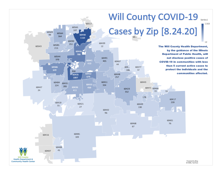 COVID MAP by zip 8.24.20 Will County Health Department