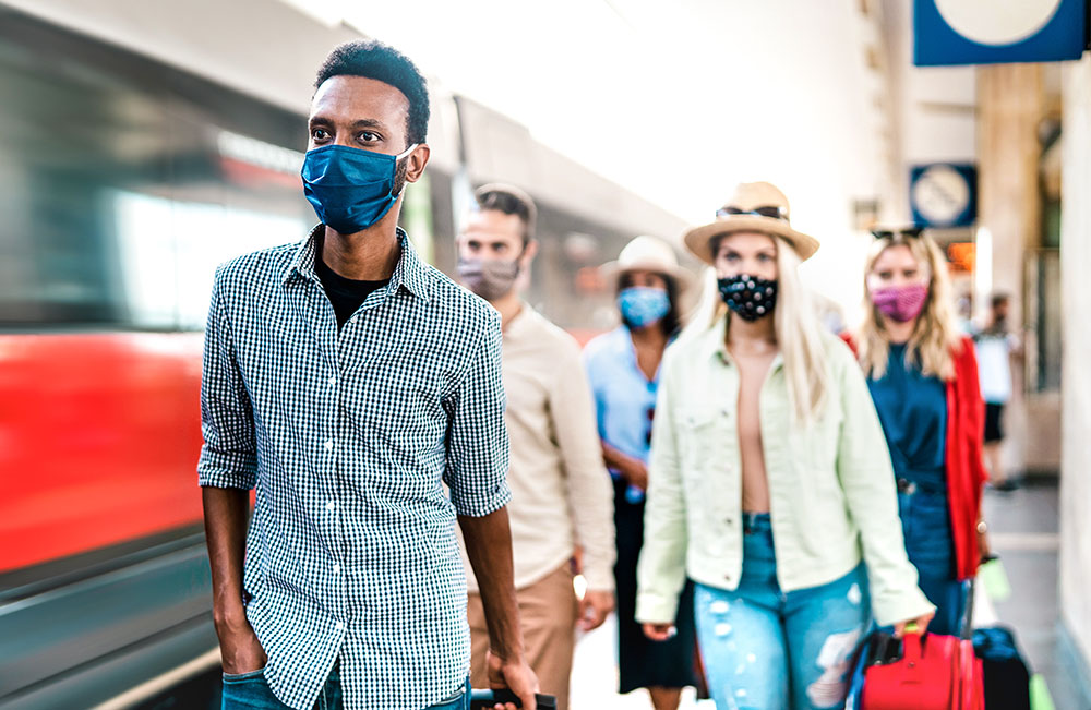 Group of people wearing masks in public